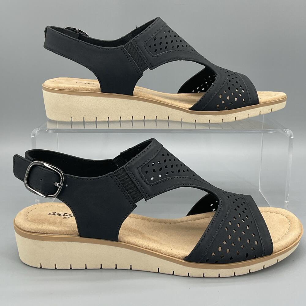 NEW Easy Street Women’s Alba Wedge Sandals Black Size 7.5M